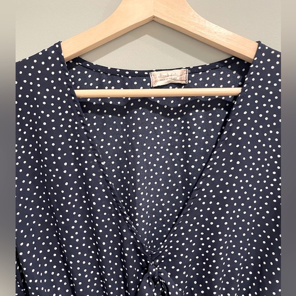 Altar’d State Polkadot Navy/White V Neck Blouse- Size Large - Picture 3 of 7